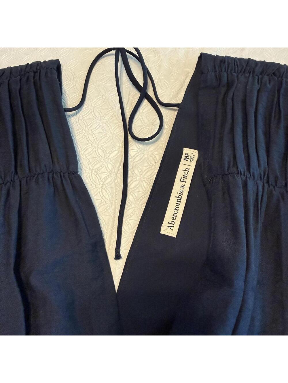Abercrombie & Fitch Navy V-Neck Puff Sleeve Maxi Dress Size M Petite - Picture 7 of 8